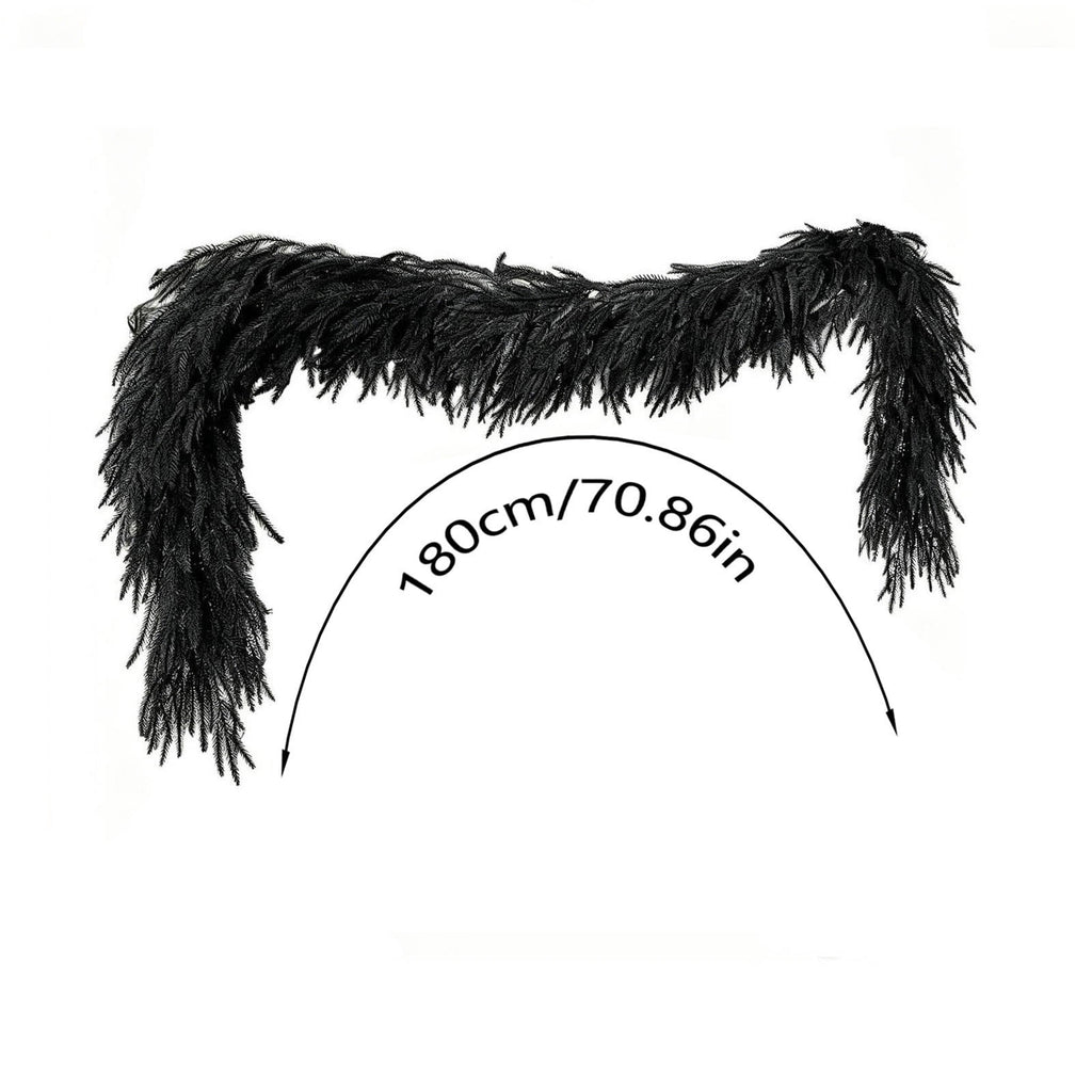 SDJMa 8.86ft Black Artificial Norfolk Pine Garland, Thickened Halloween Garland for Indoor Outdoor Fireplace Mantle Table Stairs Decor