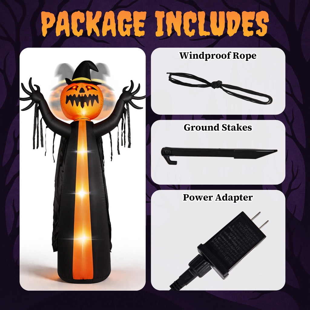 Ktaxon 10' Halloween Inflatables Pumpkin Man Outdoor Halloween Animated Decoration,w/ Rotating Head,Built-In LED