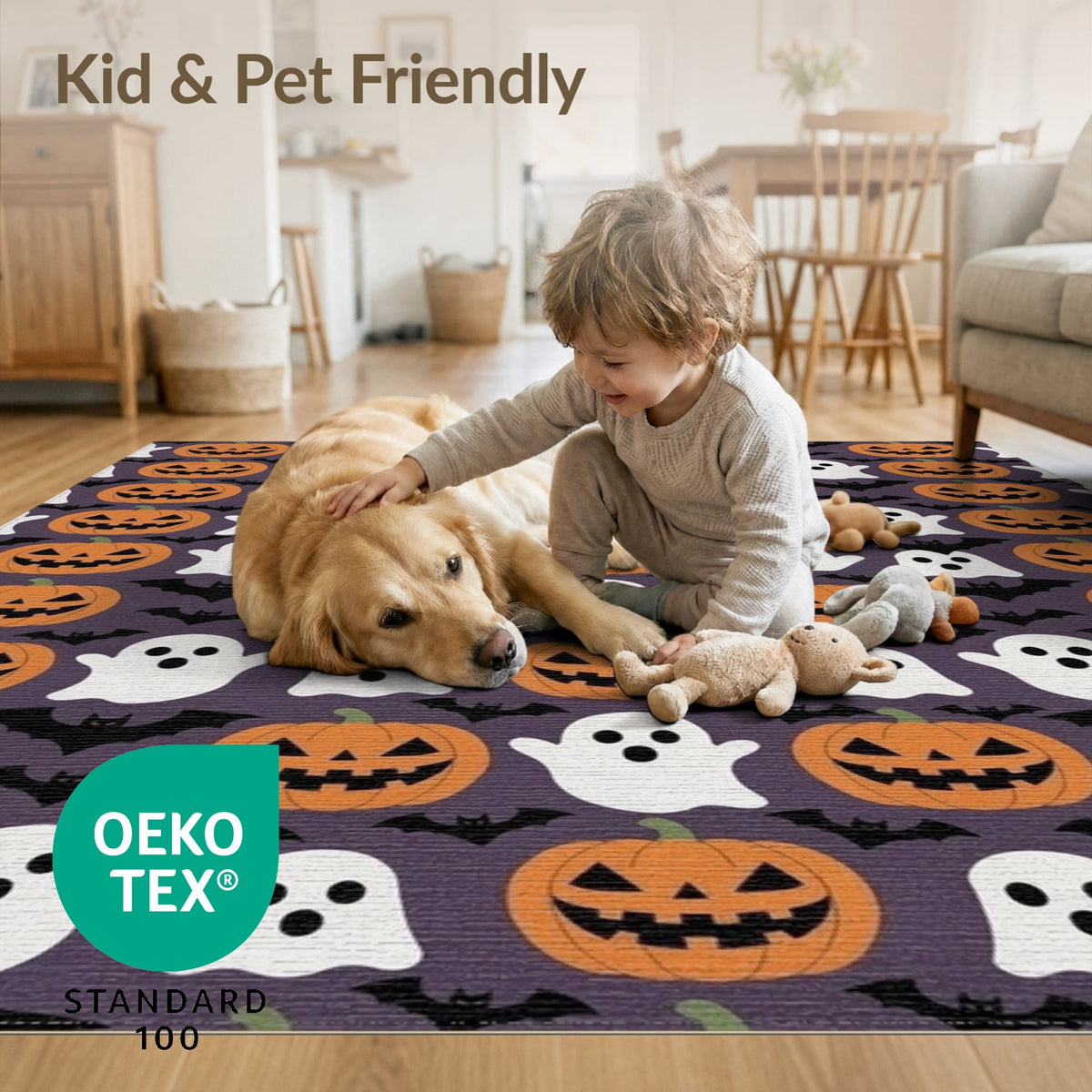 ODIKA 8'x10' Washable Area Rug Halloween Harvest Spirits Grinning Lantern Entrance Doormat Door for Living Room, Under Sectional, Family , Durable, Non-Slip