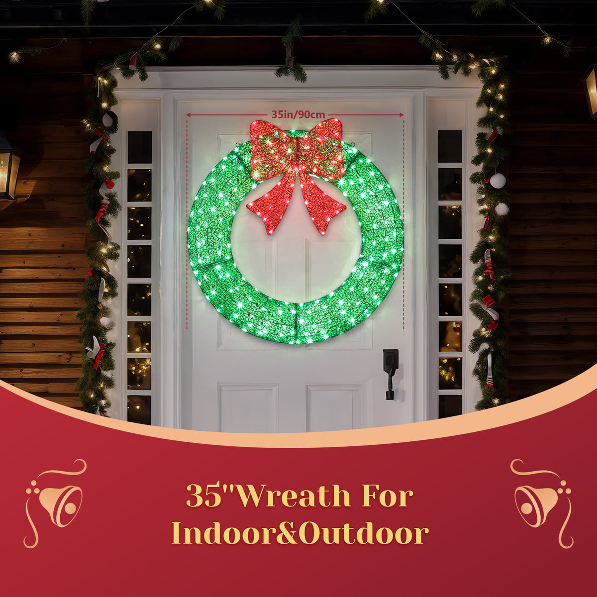 Ktaxon 36in Christmas Wreath Christmas Decoration Lighted Holiday Decor 175 Lights LED,Green
