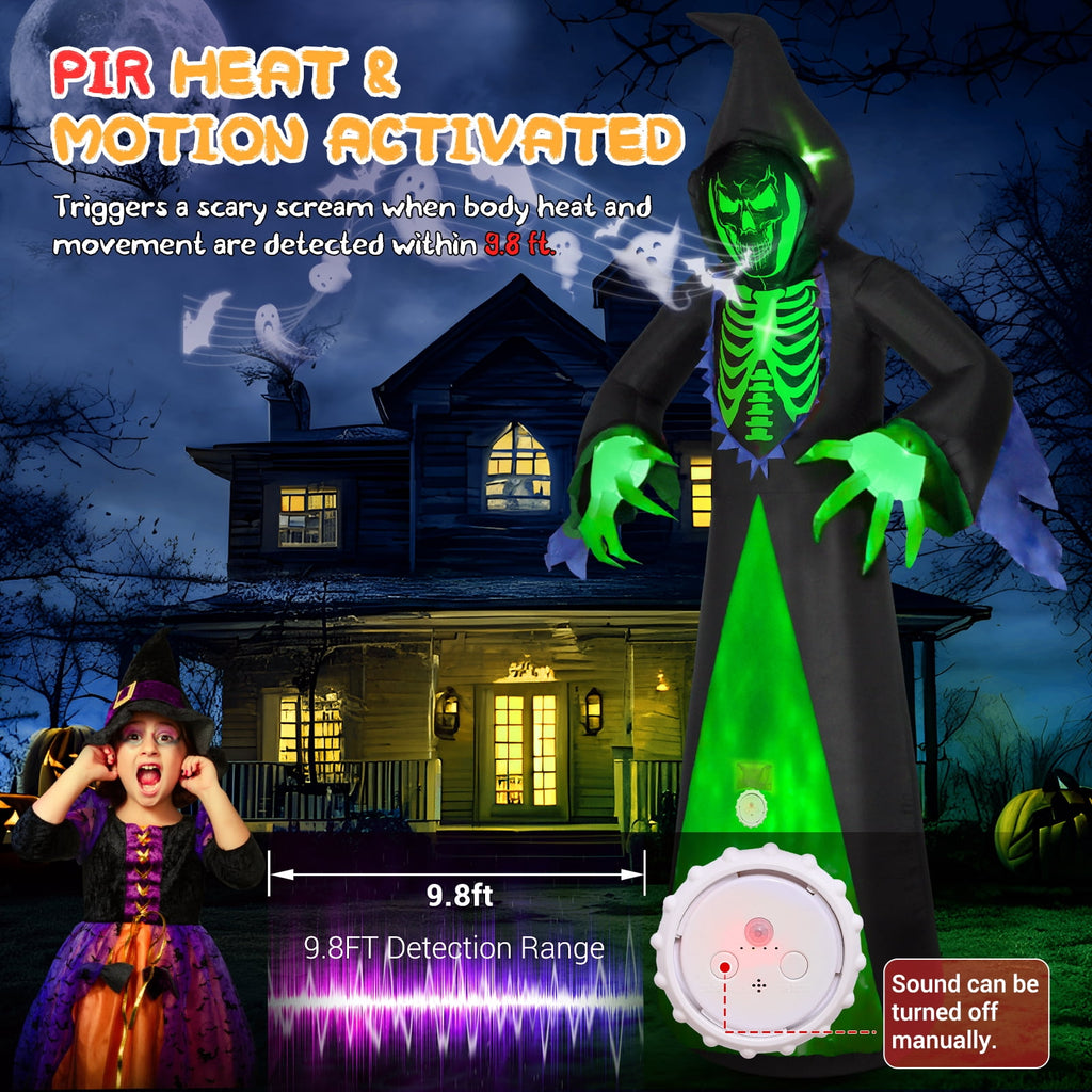 Areker 12ft Halloween Inflatable Grim Reaper, 7 Modes 3D Flame Lights Spooky Blow up Yard Decor, Waterproof & Easy Setup Halloween Ghost for Garden Patio Lawn