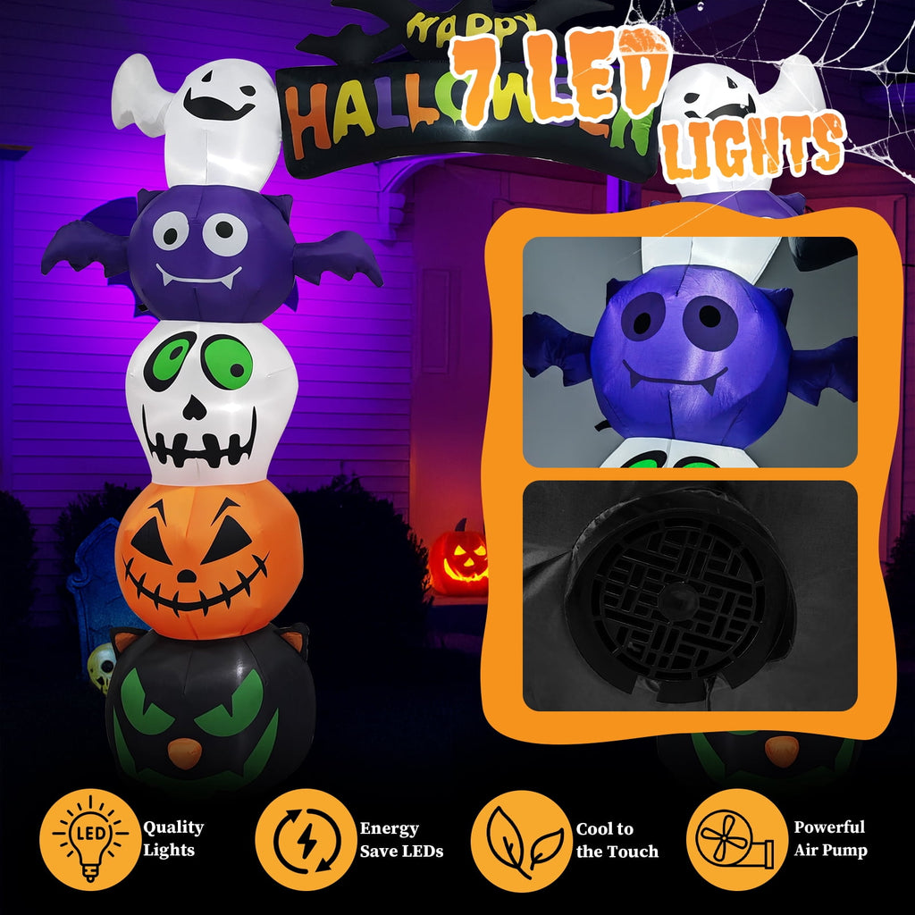 Zimtown 8.5 FT Halloween Inflatables Arch w/ Ghost,Pumpkins,Black Cats Head Outdoor Halloween Decoration