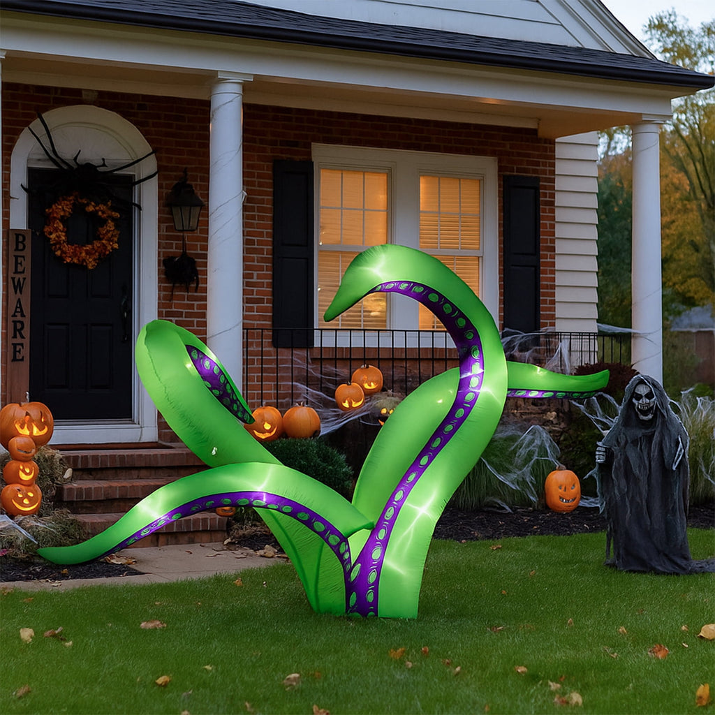 2 Pack Halloween Inflatable Octopus Tentacles Outdoor Decorations, Blow Up Hanging Decoration with Built-in LED Lights, Striking Window Decor for Halloween Party Outdoor Yard Garden Lawn Décor