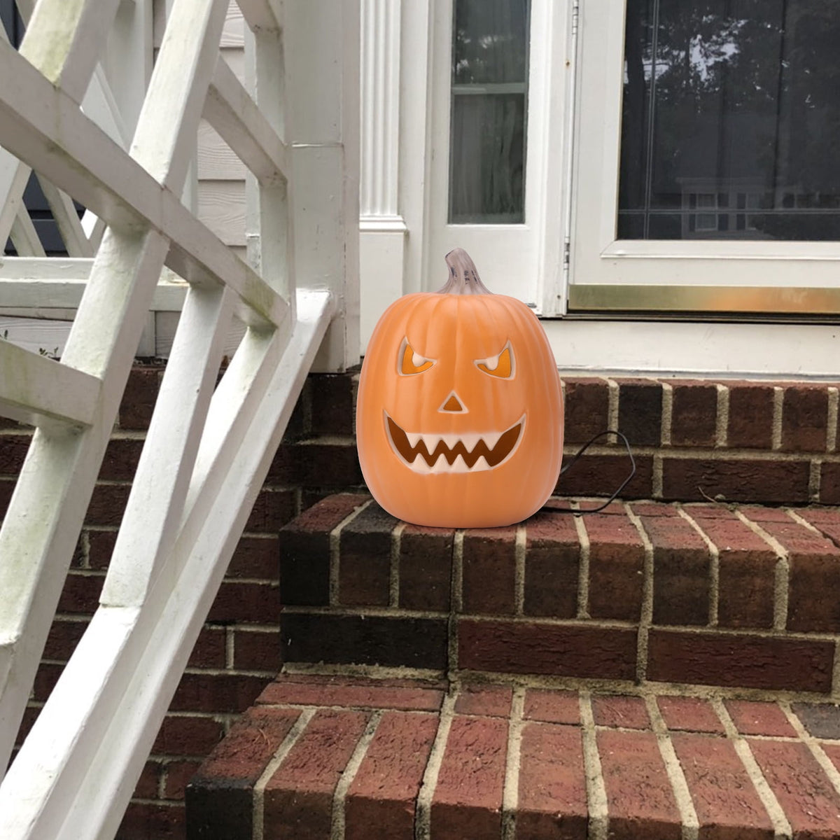 Gamexcel 21" LED Light-Up Jack O Lantern, Pre-lit Halloween Plastic Pumpkin Lights for Indoor/Outdoor Decoration - Angry Face