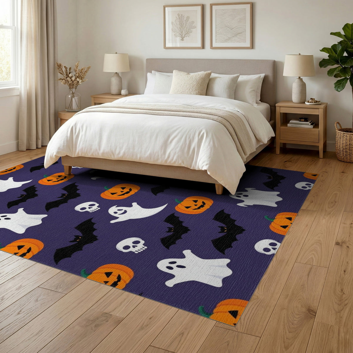 ODIKA Halloween October Phantom Gourd Flying Creature Fiber Doormat Stain Resistant Low Profile for Dorm Room, Small Living Apartment