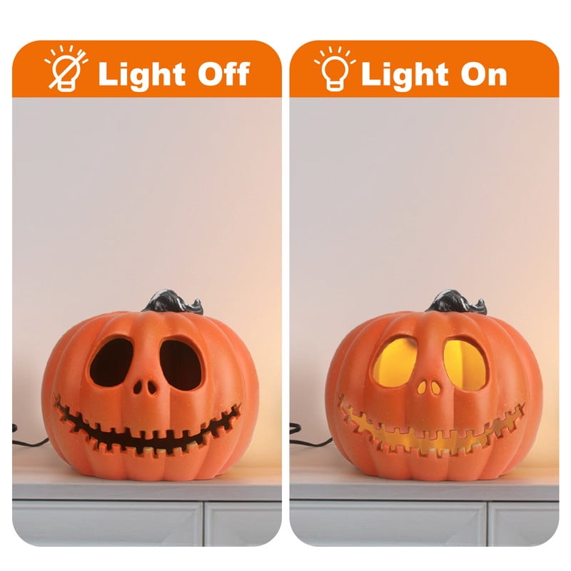 Active Mind Ltd 2-Piece LED Light-Up Halloween Pumpkin Set, Waterproof Indoor and Outdoor Jack-O'-Lantern Decor for Porch Party Haunted Trail
