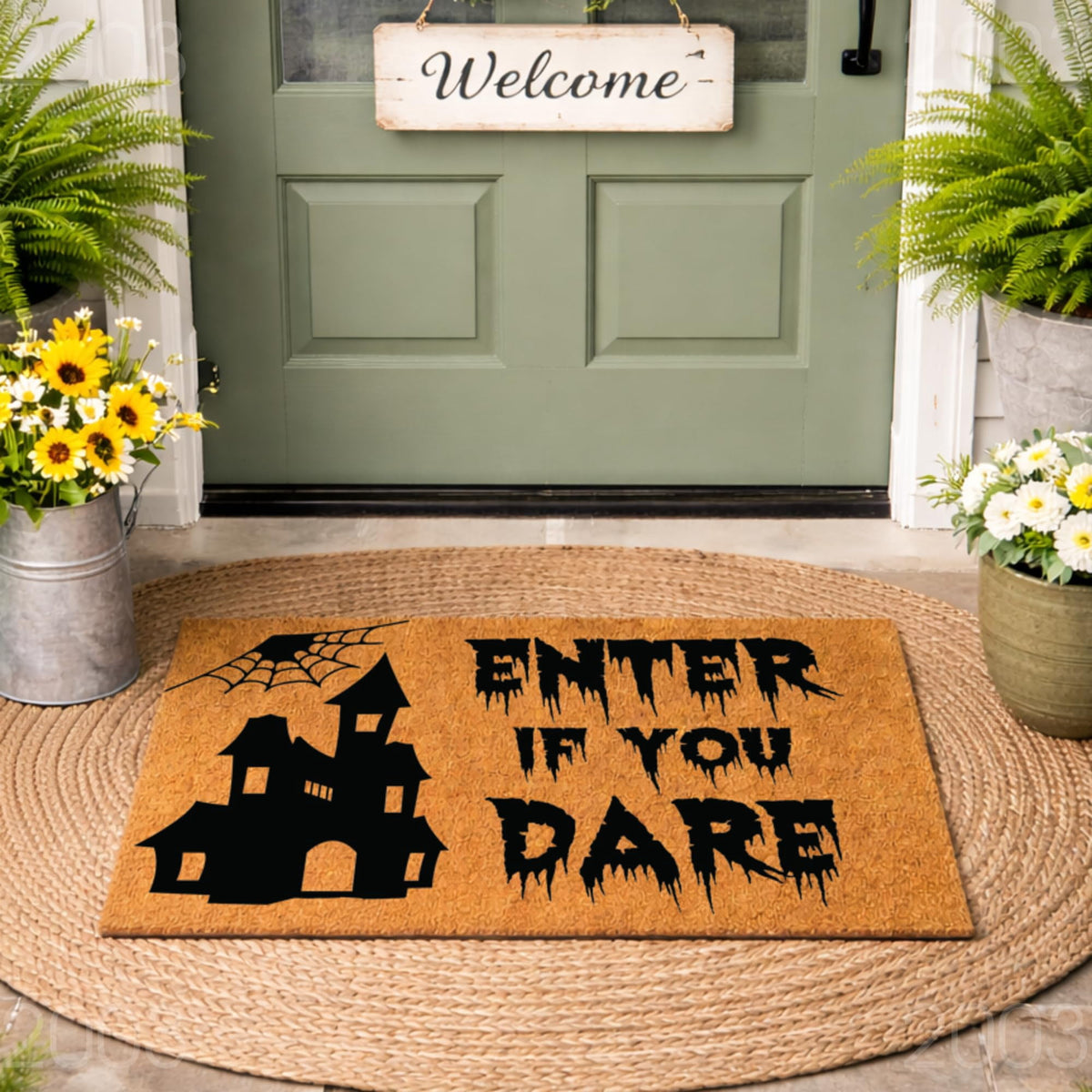 Enter If You Dare Halloween Doormat | Funny Doormat | Welcome Mat | Halloween Decor Door Mat | Home Doormat | Cute Doormat | Fall Decor