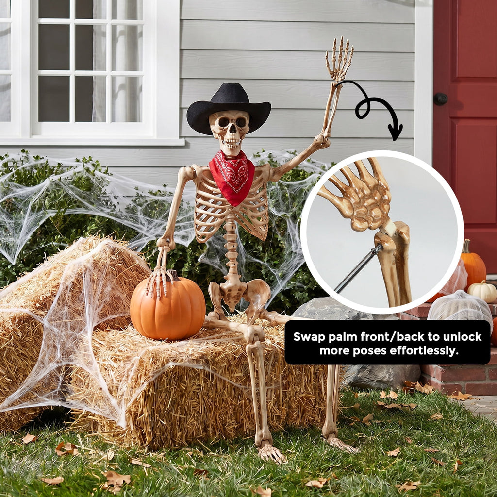 Ayieyill 5.4ft Halloween Skeleton Decorations, Weathered Posable Skeleton Decor for Halloween Decorations Outdoor Indoor