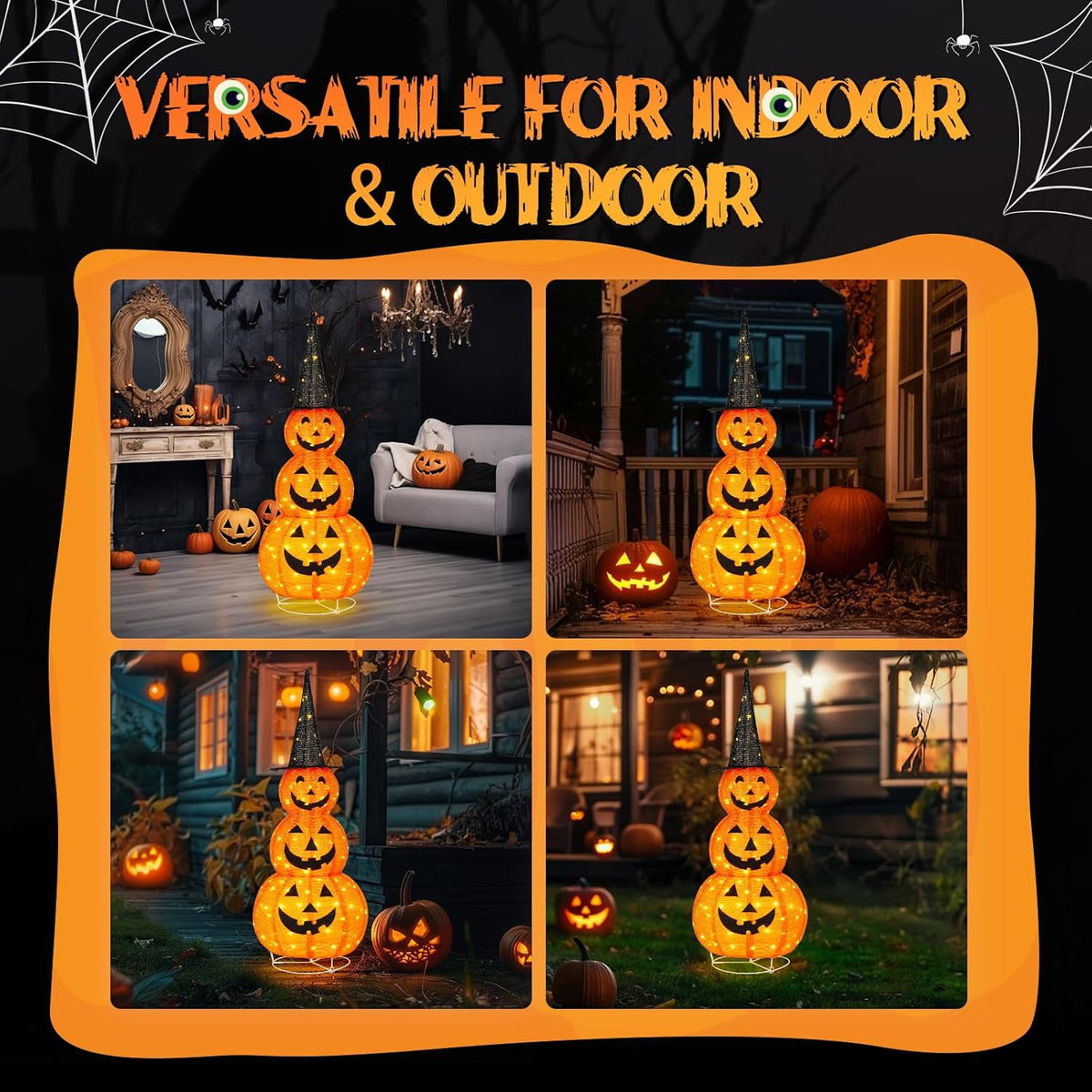 VINGLI 4FT Scary Lighted Halloween Decorations Outdoor, Pop Up Halloween Ghost Decorations, Light Up Ghost Decor with Pre-lit 135 LEDs, Cute Broom, Black Hat for Porch Yard Lawn Patio