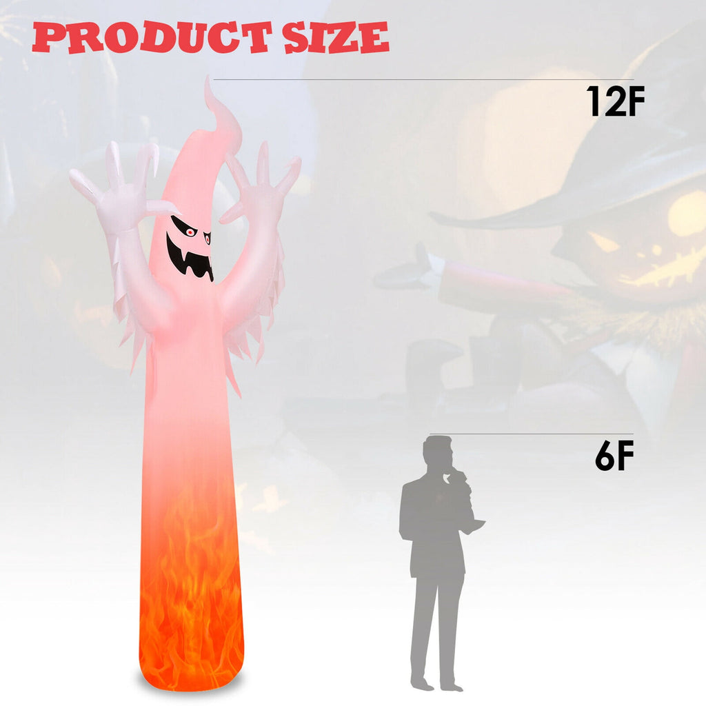 Gymax Ghost Blow Up Halloween Yard Inflatable, with Built-in Flame Light 12'