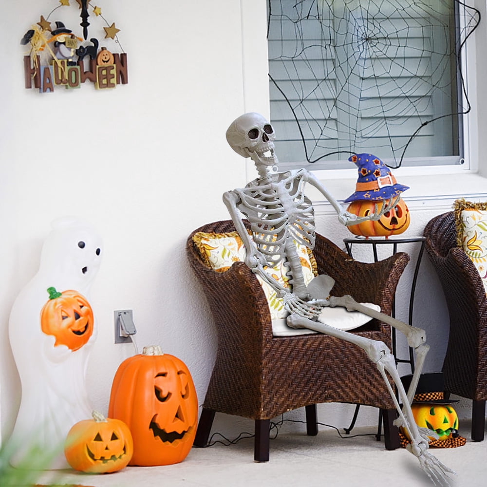OZMI 5' 4" Tall Halloween Skeleton Decoration for Haunted House, 63 Inch Plastic Life Size Skull Skeleton for Halloween Party Haunted House Bar Yard Graveyard Decorations Party Supplies