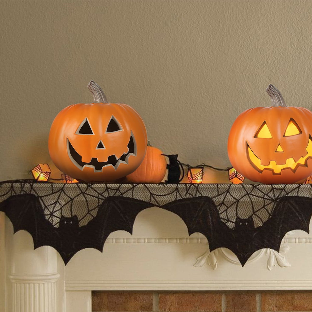 Gamexcel 10" + 14" Pre-Lit Jack O'Lanterns - Indoor/Outdoor Halloween Decorations for Party & Home, Lighted Pumpkin, 2 Pack, Orange