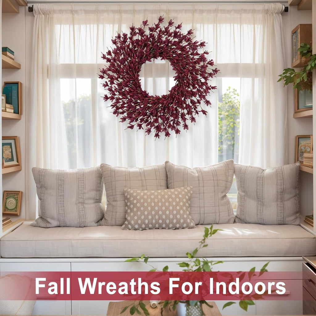26 Inch Realistic Fall Wreaths for Front Door Outside Autumn Wreath Outdoor Indoors Fall Decorations for Home Thanksgiving Halloween Holiday Decorations Clearance for Wall Porch Door (Wheat)