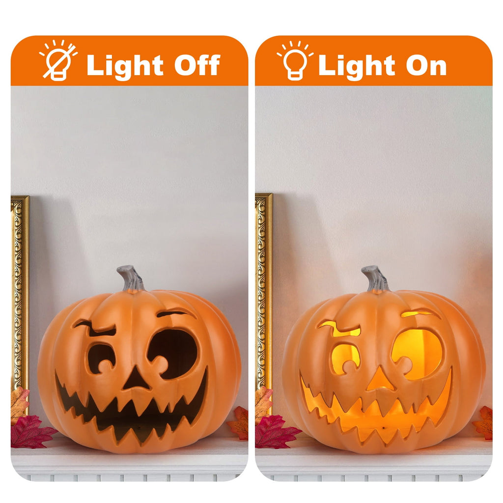 Gamexcel 21" LED Light-Up Jack O Lantern, Pre-lit Halloween Plastic Pumpkin Lights for Indoor/Outdoor Decoration - Angry Face