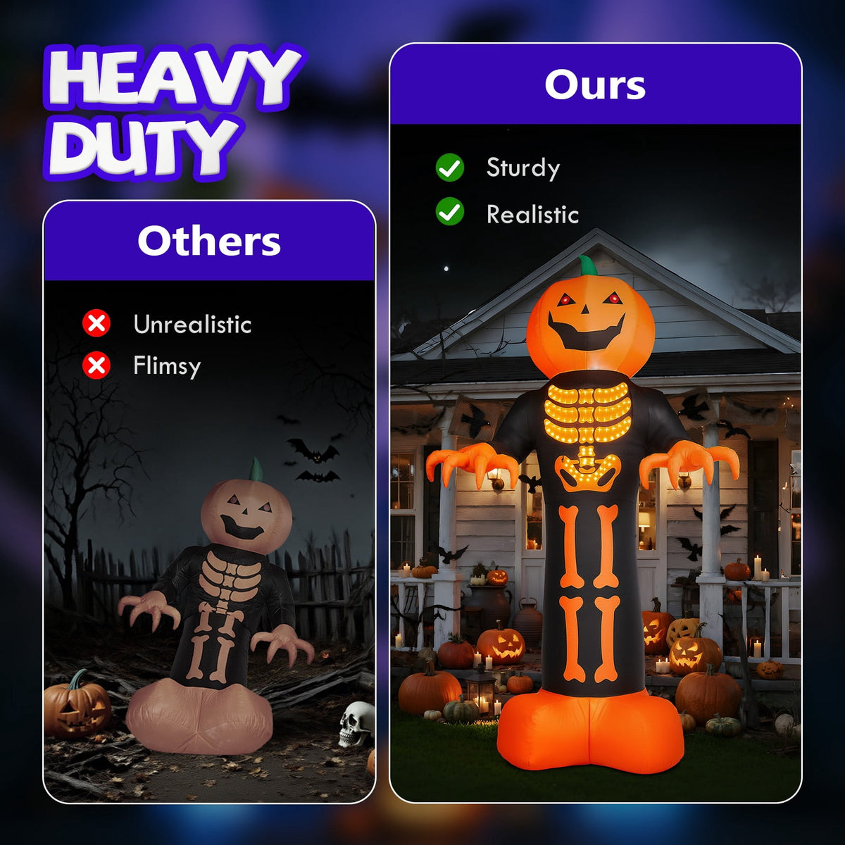 UBesGoo 12FT Halloween Pumpkin Man Outdoor Halloween Inflatables,LED Lighted Decorations