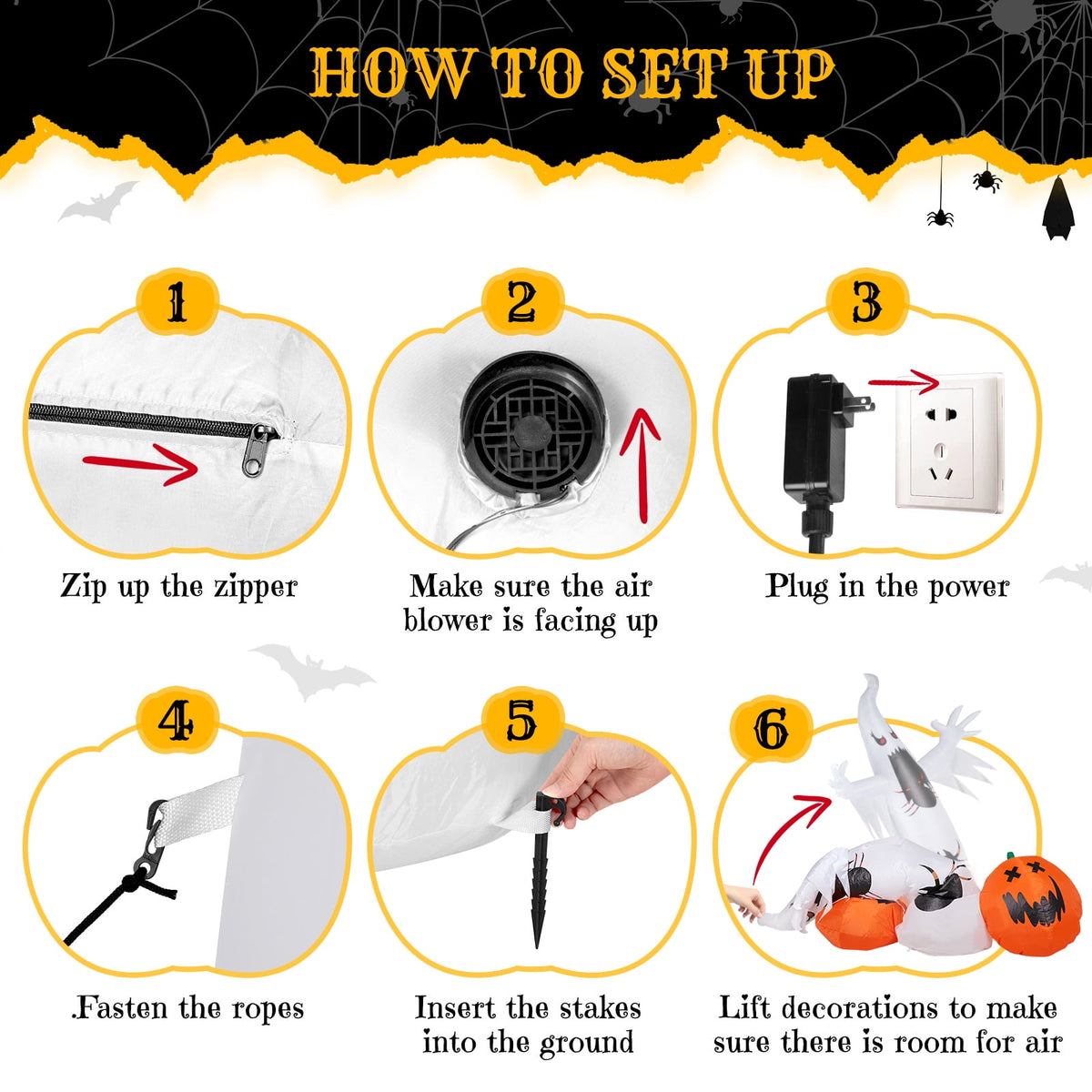 11.8FT Halloween Inflatable Ghost Spider Pumpkin with LED Lights for Yard