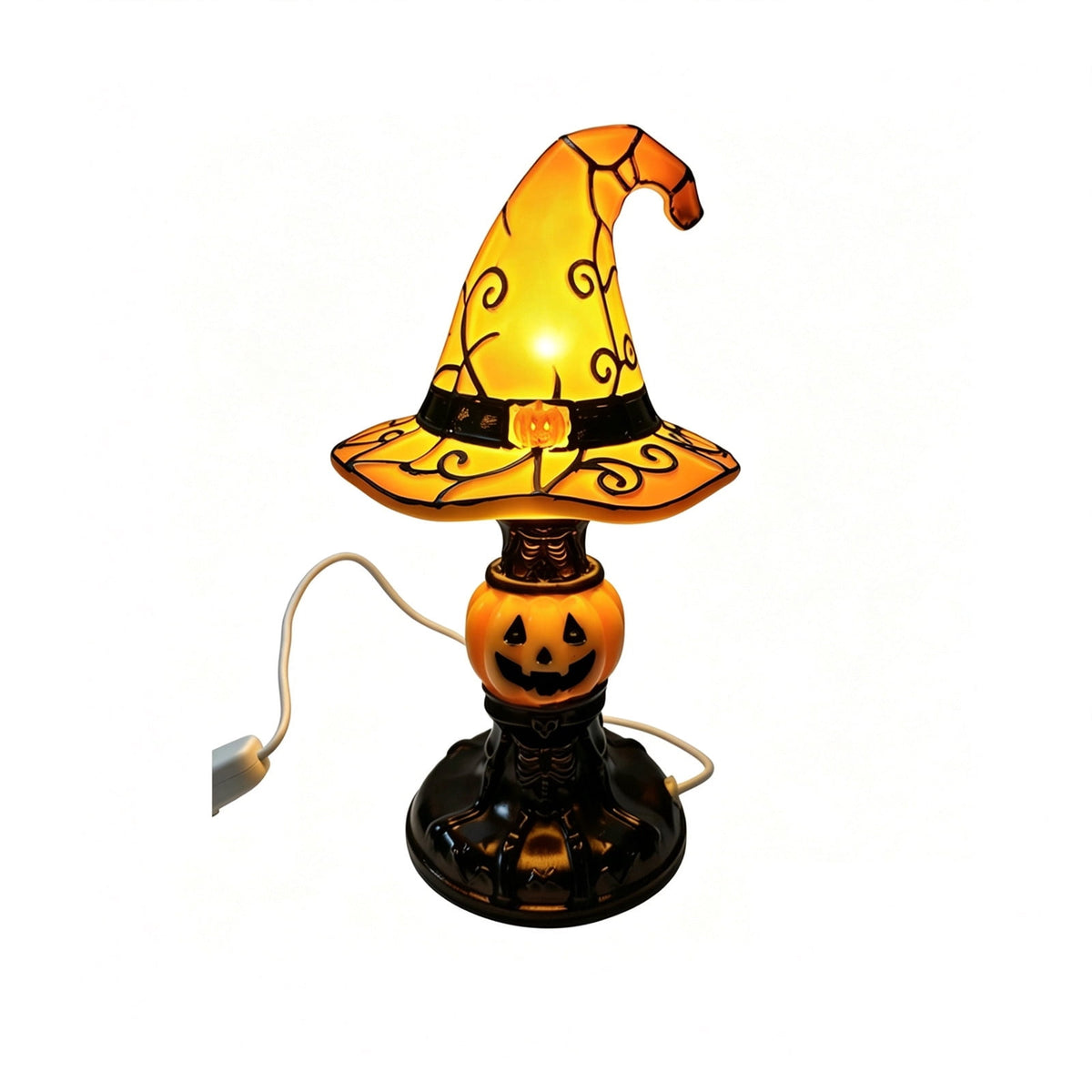 AZXY Halloween Stacked Lighted Pumpkin Figurine, Skeleton Cut‑Out Pumpkin Lamp, Spooky Holiday Floor Ornament, Halloween Yard Party Decoration for Porch Yard Living Room Use