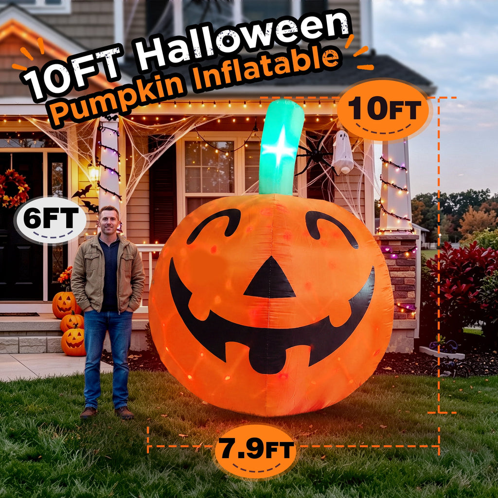 Goosiay 10ft Halloween Inflatable Pumpkin Decoration with Built-in LED Lights, Outdoor Yard Blow up for Halloween Party, Yard, Garden, Lawn