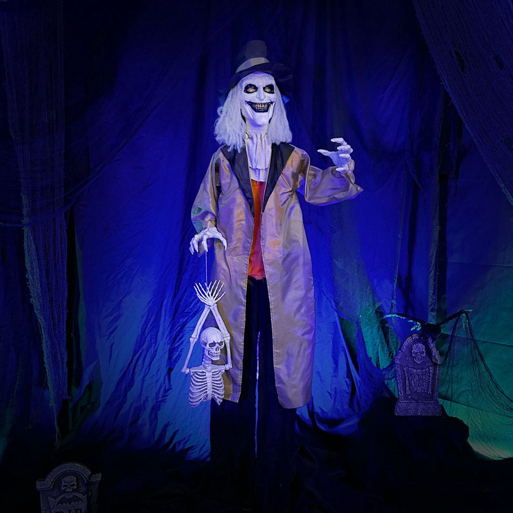 Haunted Hill Farm 5.25 ft Jebediah Bones Animatronic Gravekeeper, Indoor or Covered Outdoor Halloween Decor, Red LED Eyes, Battery-Operated, HHGRVKPR-1FLSA