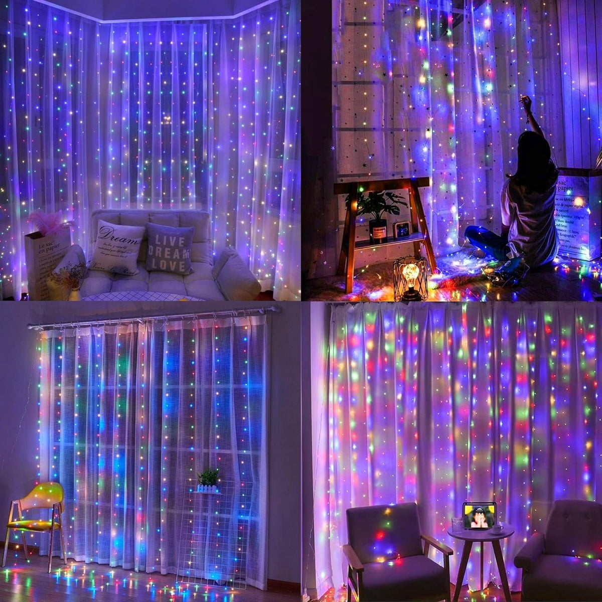 General Smart Curtain Lights, 400LED 6.6FT x 6.6FT Color Changing Valentine's Day Christmas Lights with Remote & APP, Dynamic DIY Fairy String Lights for Indoor Outdoor Bedroom Decorations