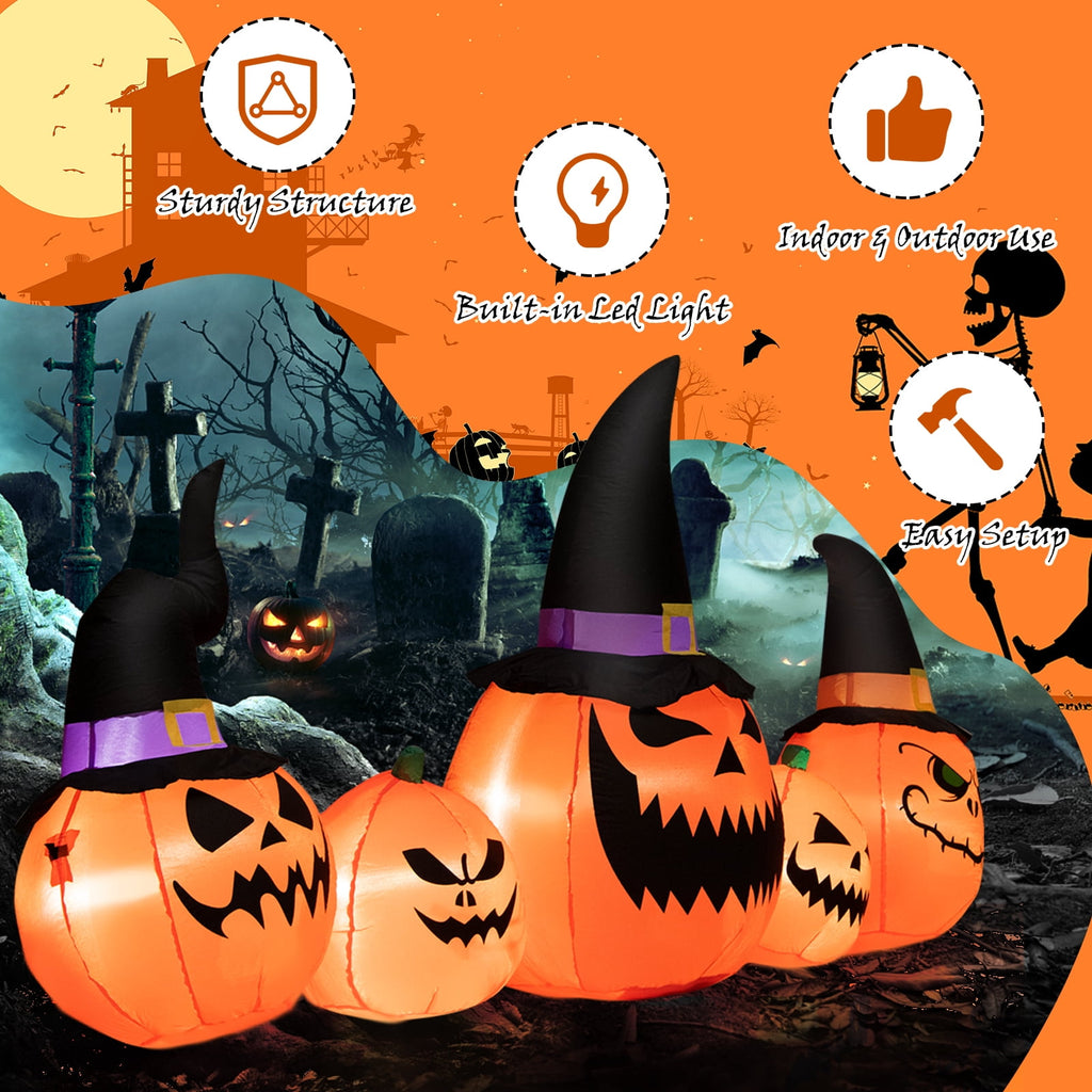 Patiojoy Long Inflatable Pumpkin Family Waterproof Halloween Yard Decoration with Built-in LED Lights Indoor & Outdoor Halloween Decor