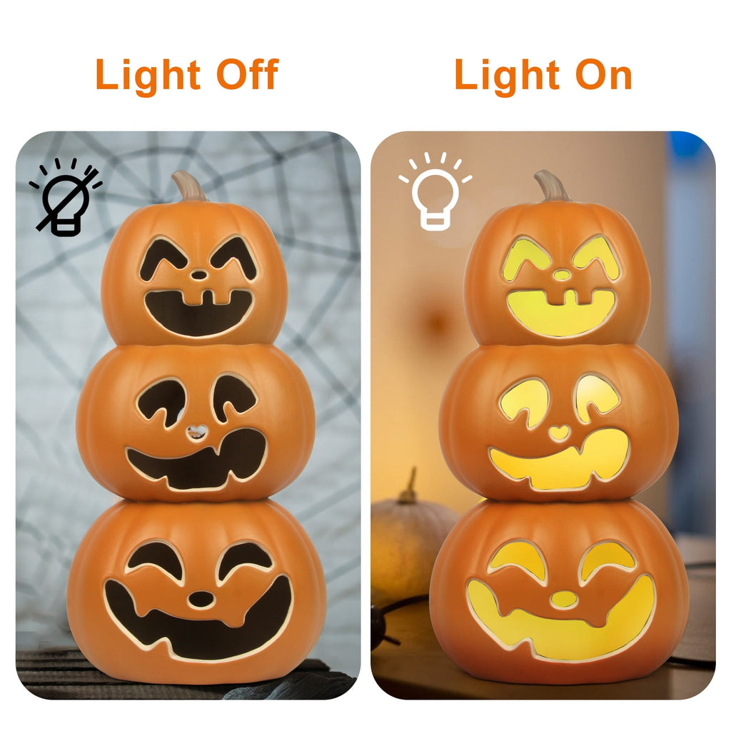Gamexcel 21" LED Light-Up Jack O Lantern, Pre-lit Halloween Plastic Pumpkin Lights for Indoor/Outdoor Decoration - Angry Face