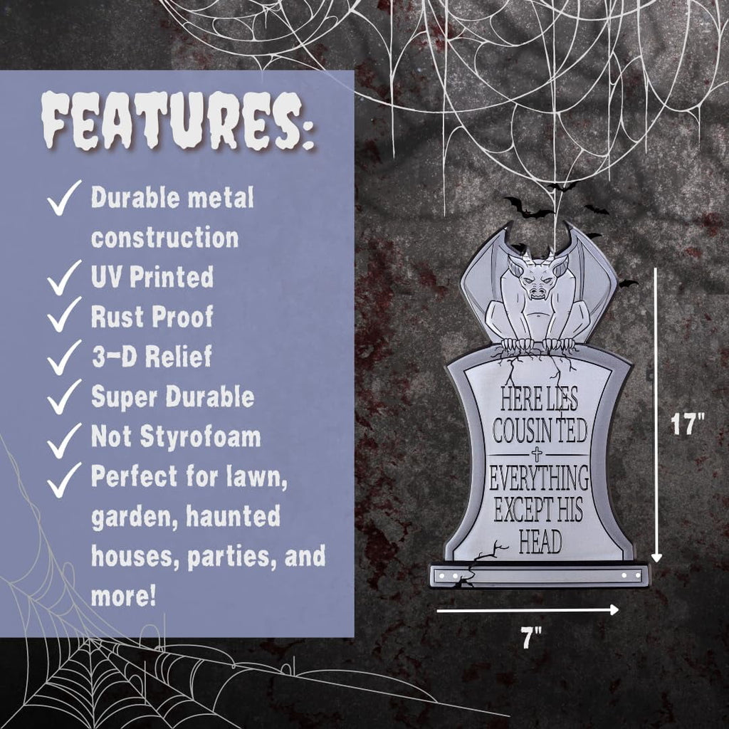 3-D Metal Halloween Ghost Cemetery 17" Tombstones - Set of 6 with Stakes, Metal Outdoor Yard Decoration with Stakes, for Haunted House and Graveyard