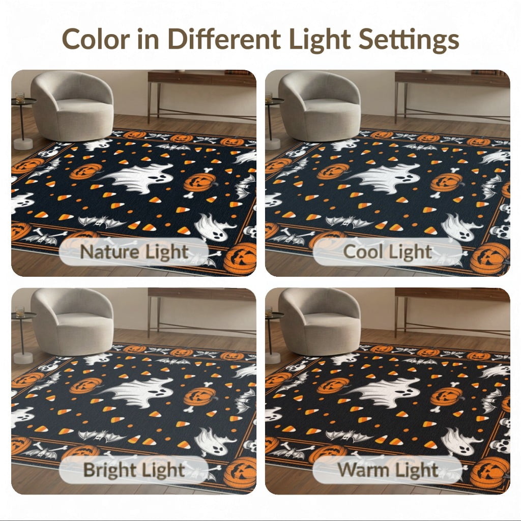 ODIKA Halloween October Phantom Gourd Flying Creature Fiber Doormat Stain Resistant Low Profile for Dorm Room, Small Living Apartment