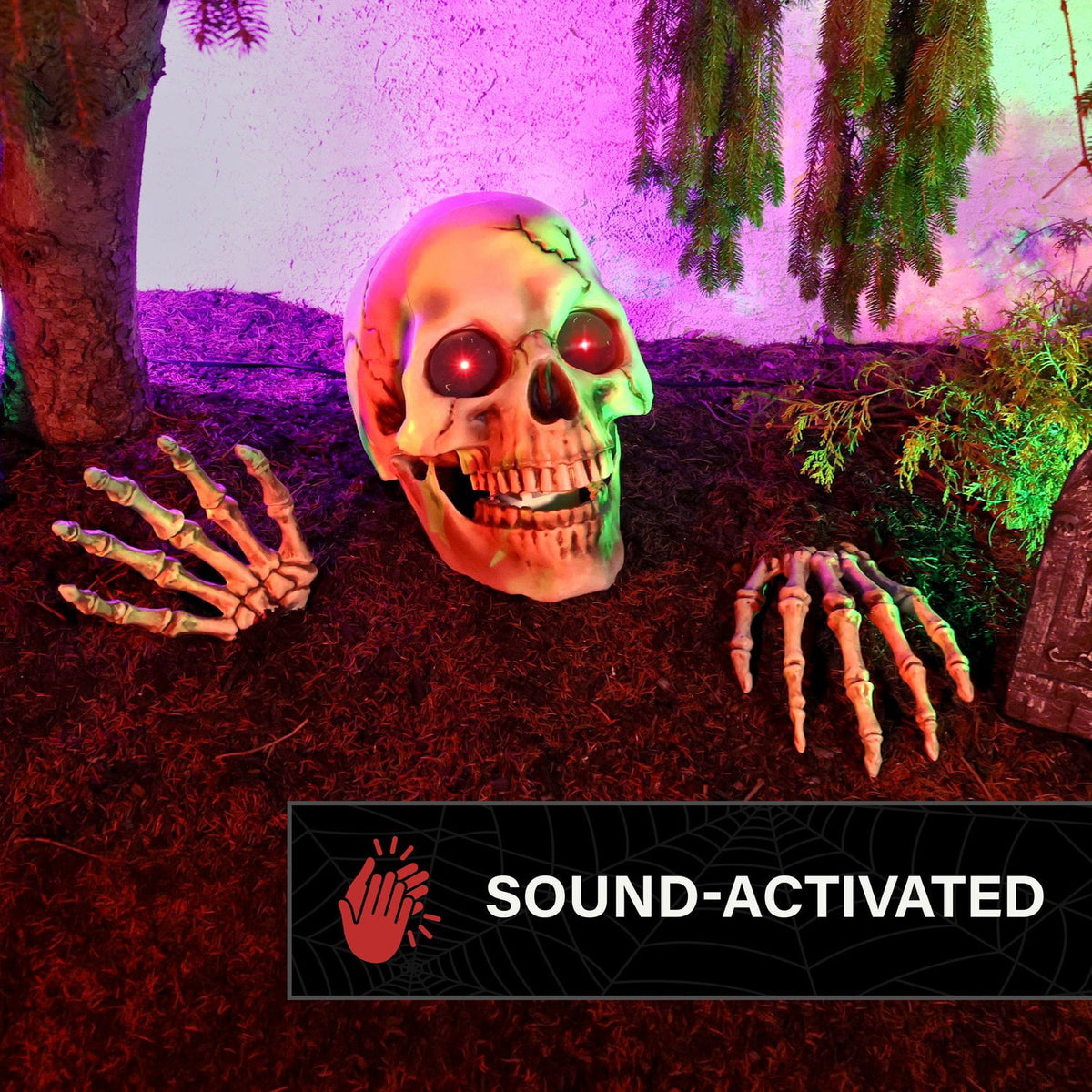 Haunted Hill Farm Halloween Decoration Giant Talking Skeleton with Hands Red 1.3-Ft.