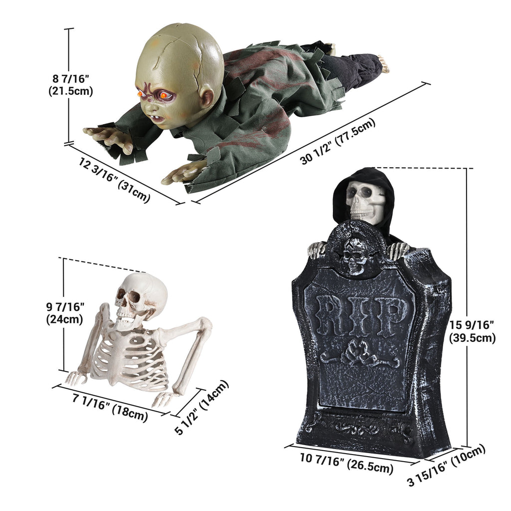 Yescom 15" Animated Halloween Tombstone & Half Skeleton with 8" Crawling Baby Zombie 2026