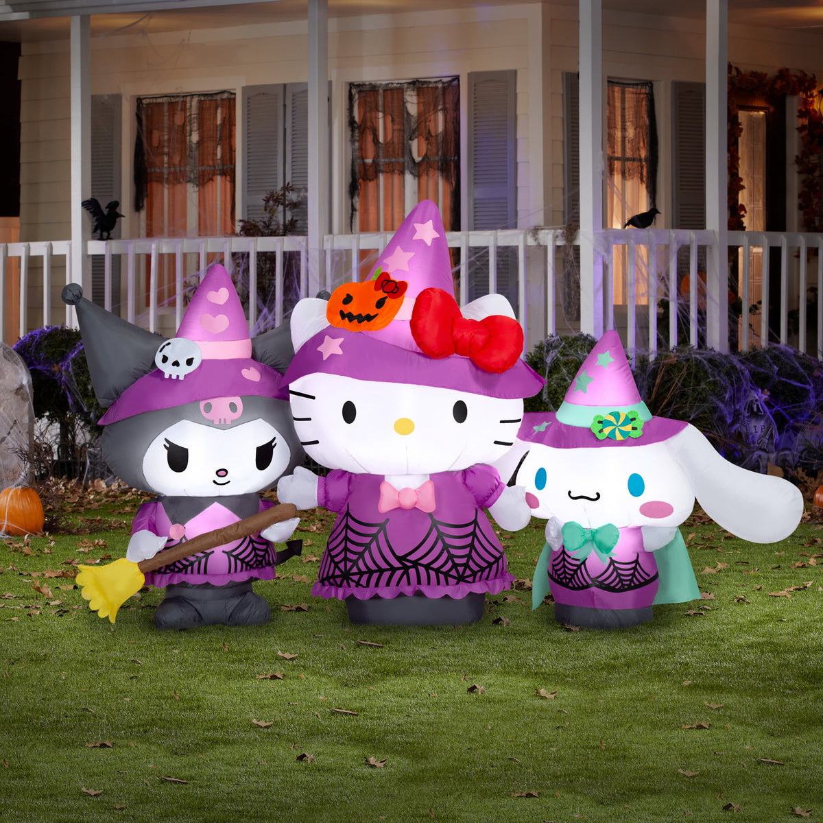 Gemmy 7 ft Wide Hello Kitty and Friends Halloween Inflatable with Kuromi and My Melody in Witch Costumes, Lighted Indoor Outdoor Yard Decoration