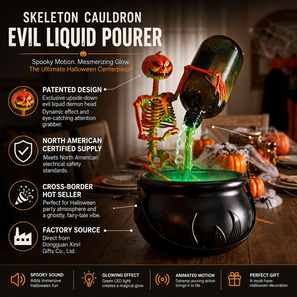 Halloween Skeleton Magic Potion Fountain – Mystical Desktop Recirculating Water & Mist Decor with Lighting Effects