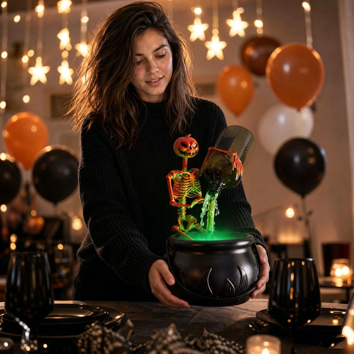 Halloween Skeleton Magic Potion Fountain – Mystical Desktop Recirculating Water & Mist Decor with Lighting Effects