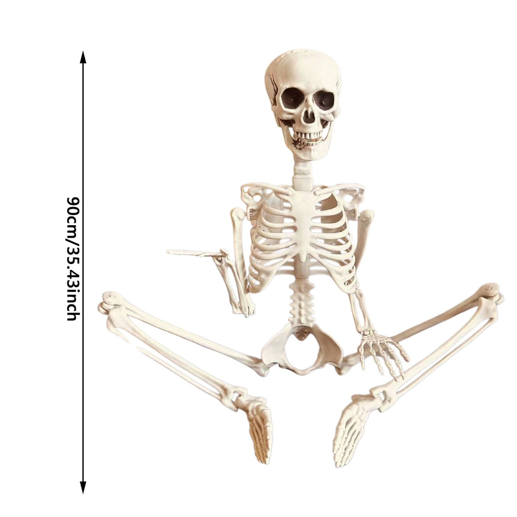 90cm Realistic Movable Skeleton Halloween Home Party Scary Props Desktop Ornament Garden White 90cm 425g 34x20x10cm