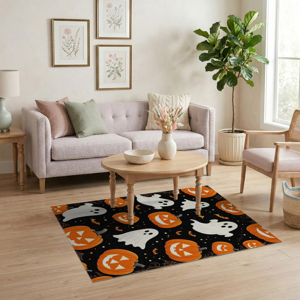 ODIKA Halloween Ghost Pumpkin Bat Skull Welcome Doormat Fiber Door for Dorm Room, Small Living Apartment, Stain Resistant Low Profile