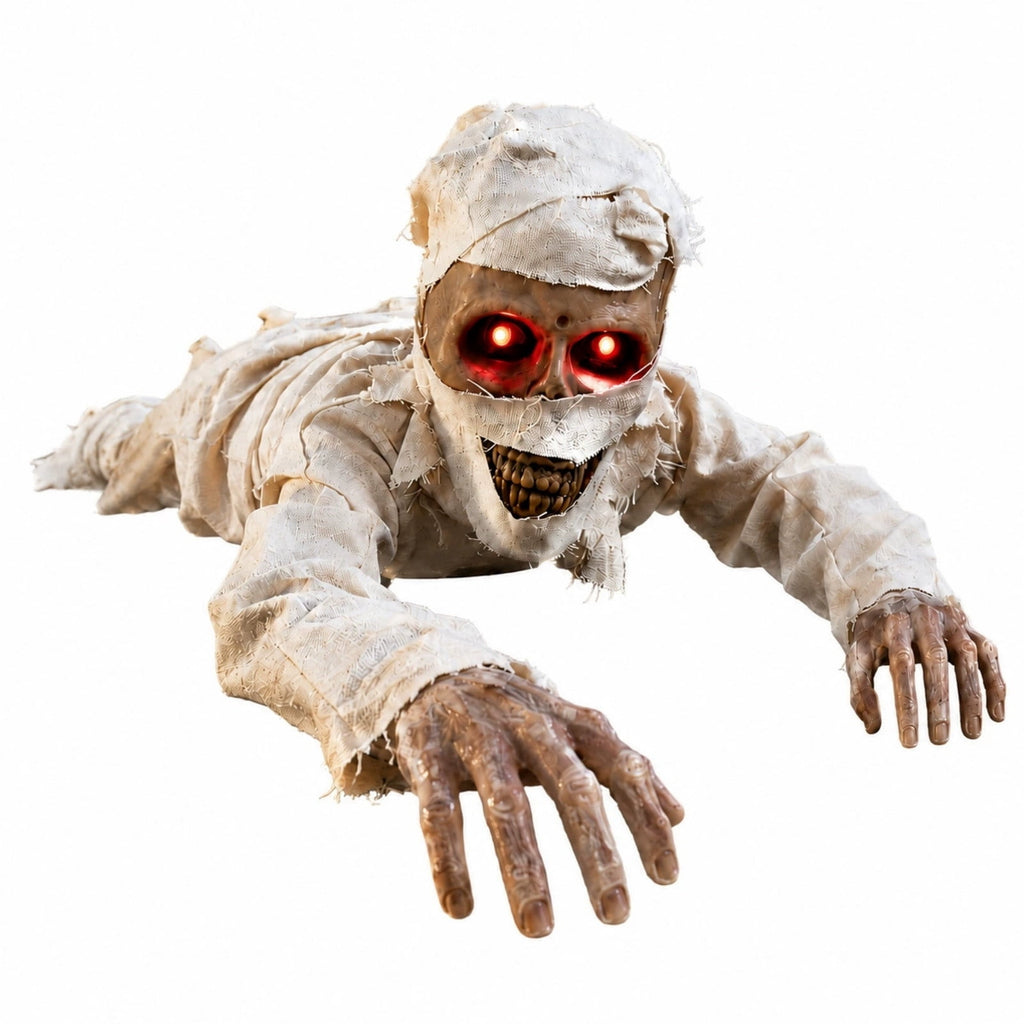 BZPIZ Realistic Skeleton Groundbreaker Halloween Decorations, Crawling Mummy Skull with Light Up LED Red Eyes and Creepy Sound for Graveyard Garden Lawn Indoor & Outdoor