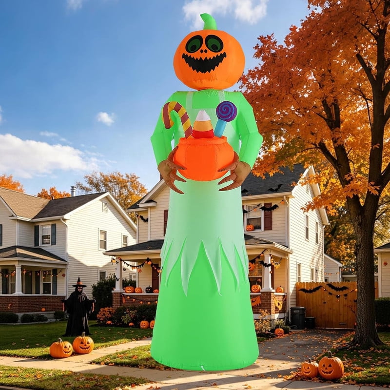 Novtech 10 FT Grim Reaper Halloween Inflatables, Pumpkin Head, Motion Activated Scream, 8 RGB Light Modes, Blow Up Outdoor Yard Decorations for Trick or Treat, Lawn Garden Party & Scary Haunted House