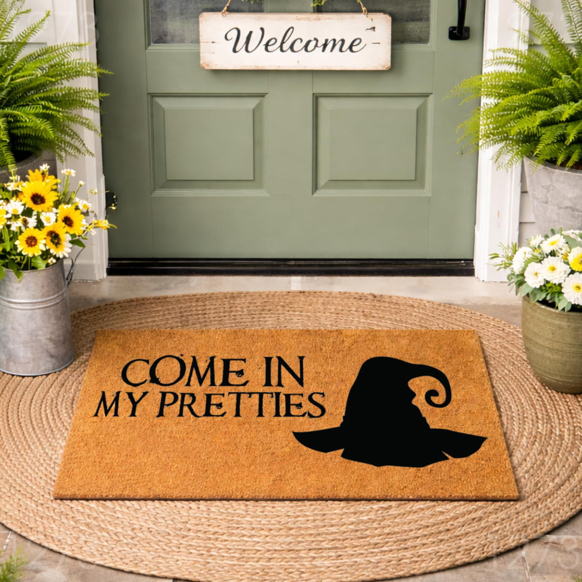 Come In My Pretties Doormat, Funny Welcome Mat, Witch Hat Doormat, Front Porch Entry Rug, Halloween Decor Outdoor Mat 1273 (36x72 inches) 1273