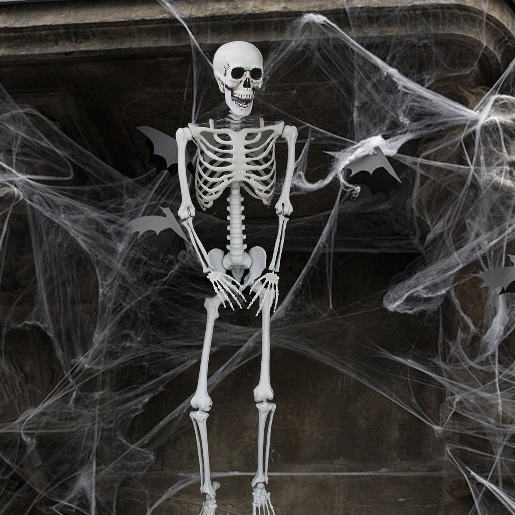 OZMI 5' 4" Tall Halloween Skeleton Decoration for Haunted House, 63 Inch Plastic Life Size Skull Skeleton for Halloween Party Haunted House Bar Yard Graveyard Decorations Party Supplies