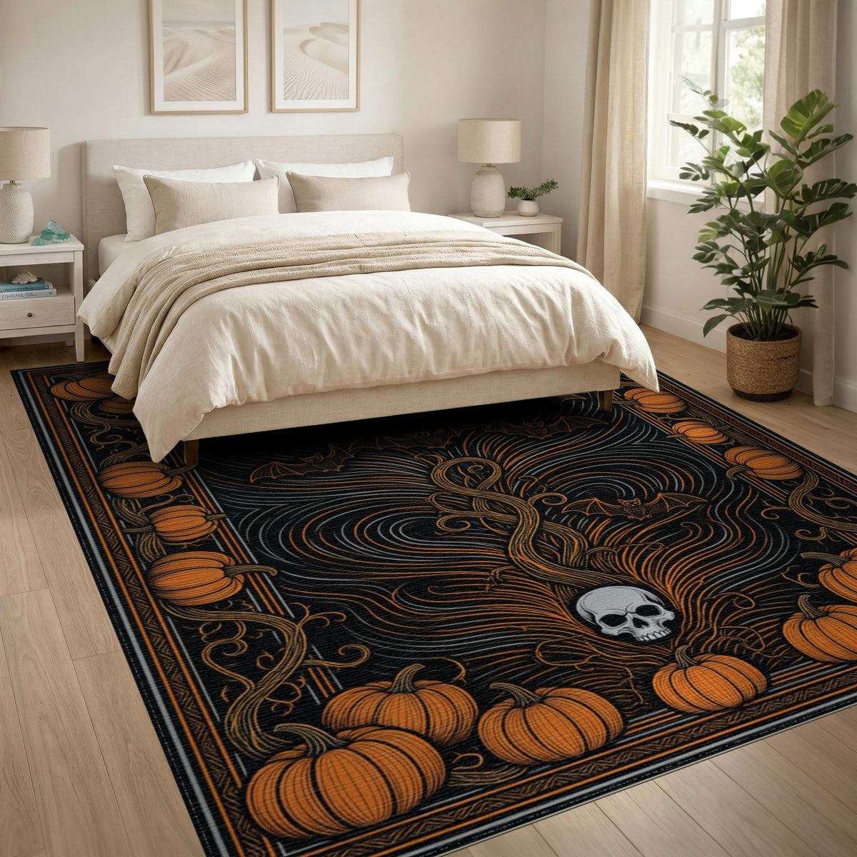 ODIKA Halloween October Phantom Gourd Flying Creature Fiber Doormat Stain Resistant Low Profile for Dorm Room, Small Living Apartment