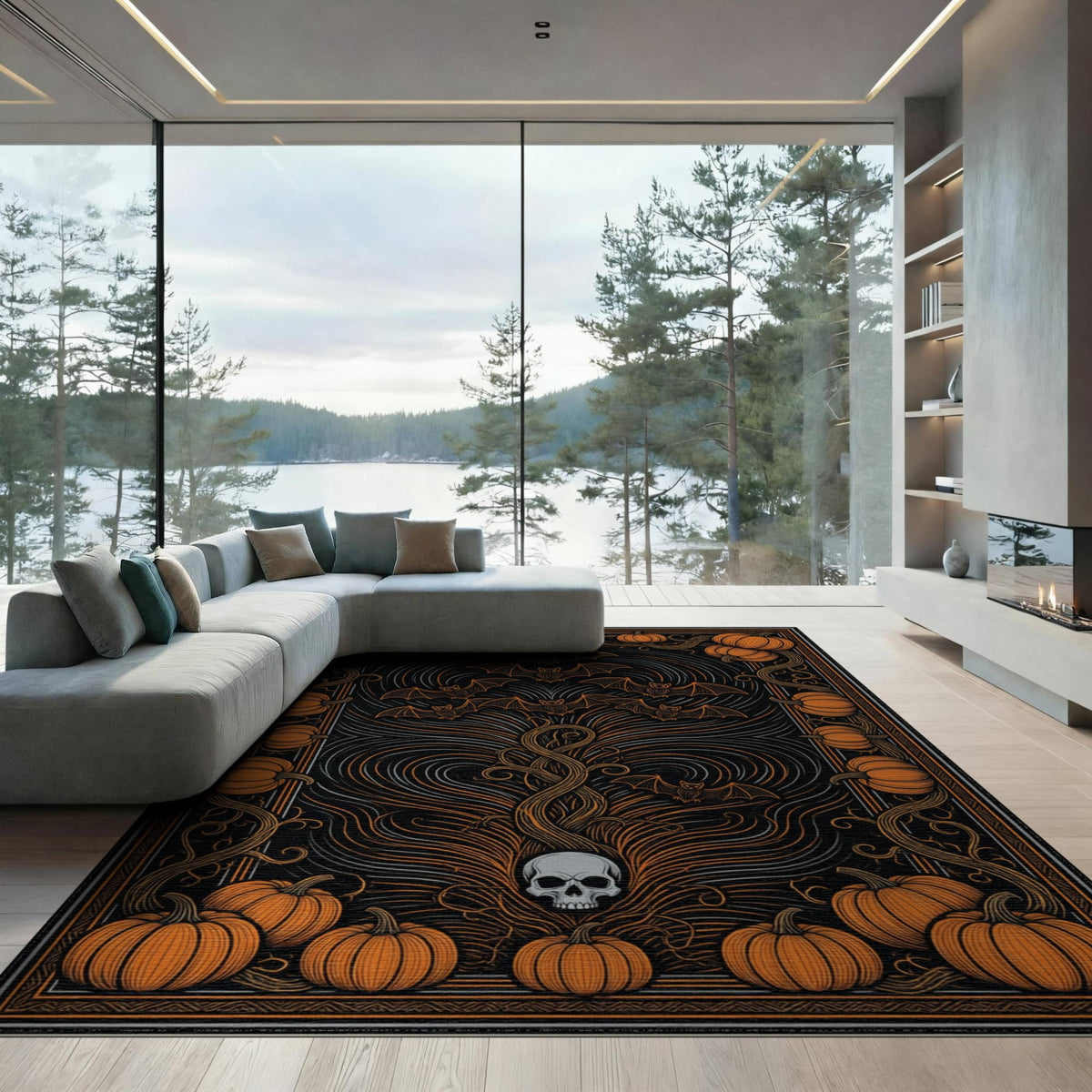 ODIKA Halloween October Phantom Gourd Flying Creature Fiber Doormat Stain Resistant Low Profile for Dorm Room, Small Living Apartment