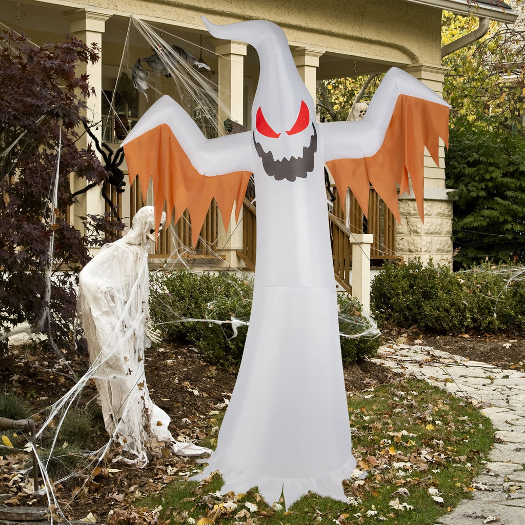 12ft Halloween Inflatable Scary Ghost with Flames and Flashing Red Eyes