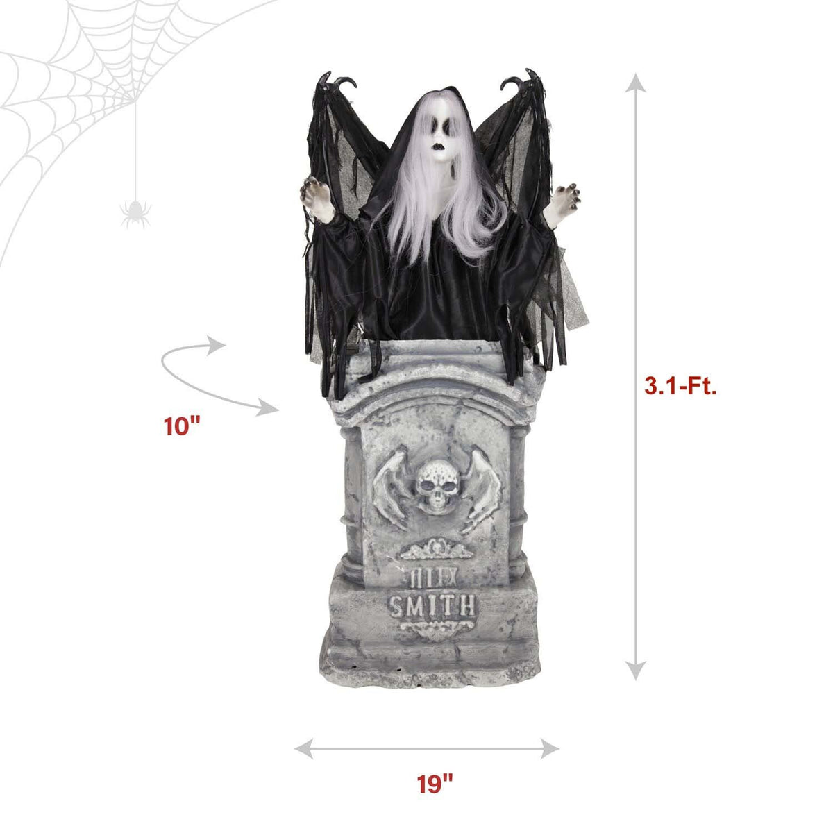 Haunted Hill Farm Red LED Battery Creepy Girl Tombstone with Wings Halloween Animatronic 3.1-Ft.