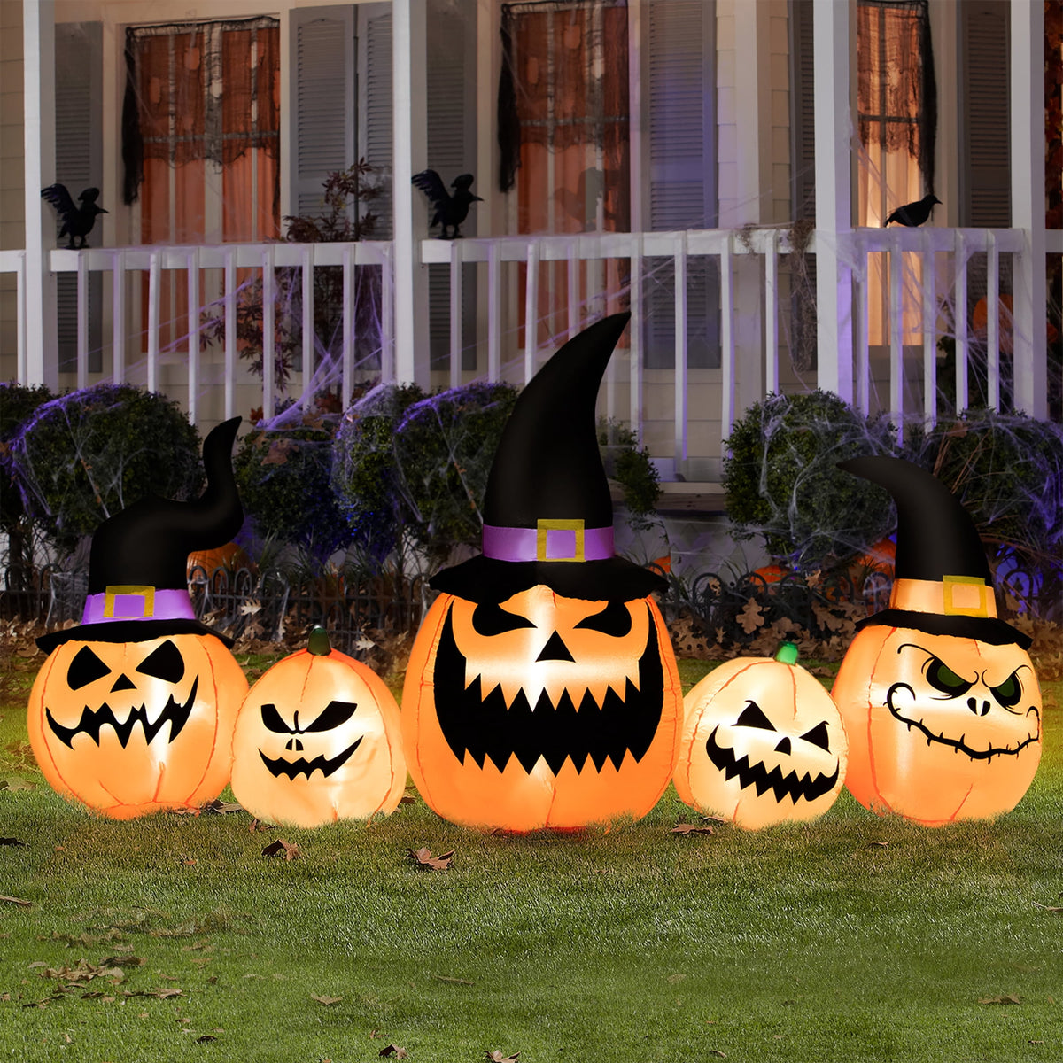 Costway 8 Ft Tall Inflatable Pumpkin Family Waterproof Halloween Yard Decoration w/LED Lights