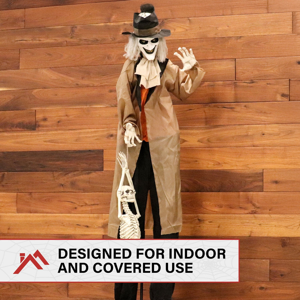 Haunted Hill Farm 5.25 ft Jebediah Bones Animatronic Gravekeeper, Indoor or Covered Outdoor Halloween Decor, Red LED Eyes, Battery-Operated, HHGRVKPR-1FLSA