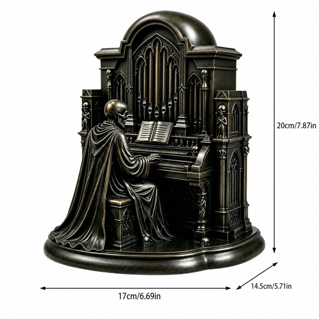 Halloween Gothic Skeleton Pipe Organ Statue with LED Light, Spooky Cathedral Figurine for Home Decor
