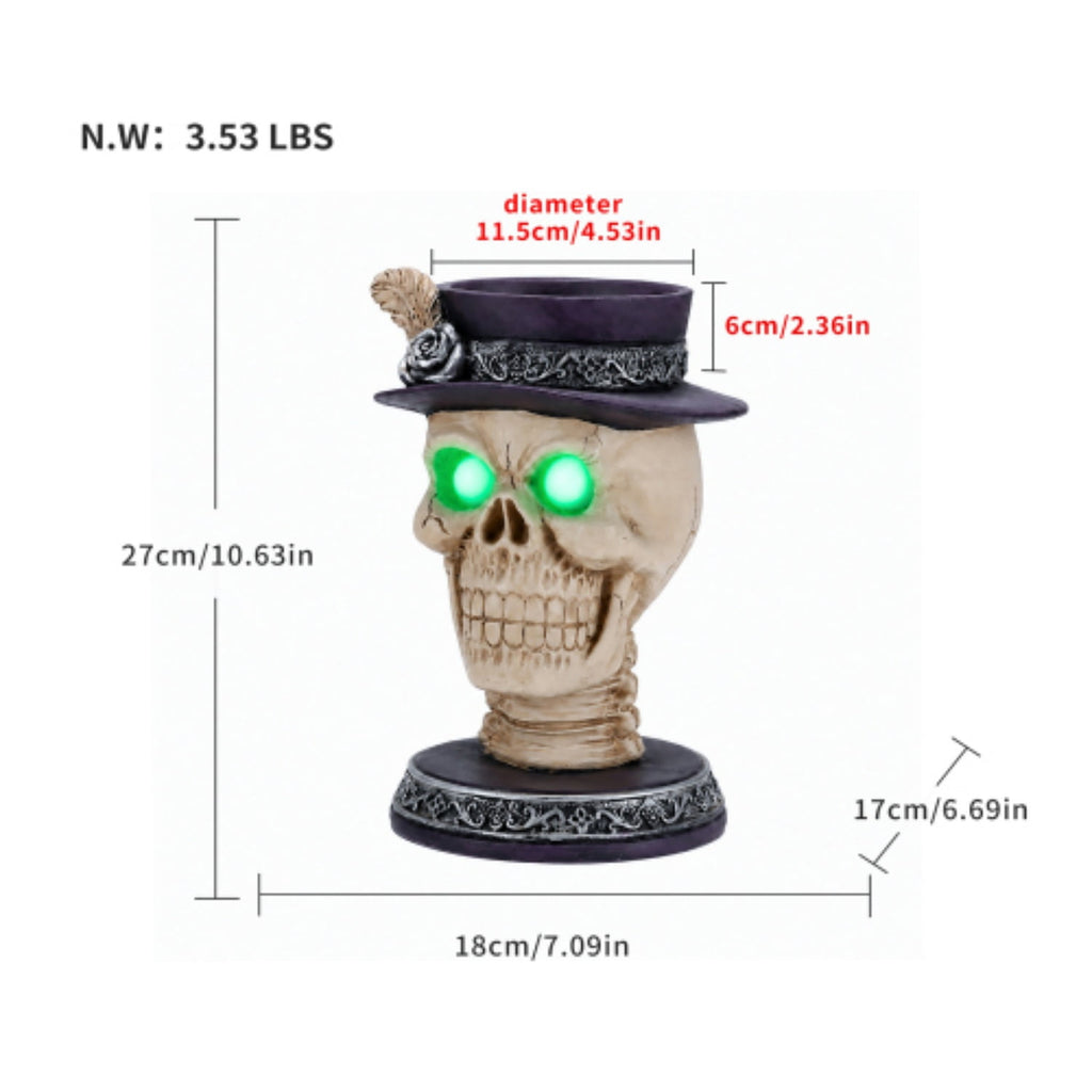 Halloween Skeleton Butler Floor Statue with Serving Tray & Realistic Black Cat, 35.43 Inch Gothic Resin Standing Decor for Entryway, Porch, Living Room, Halloween Party Home Decoration