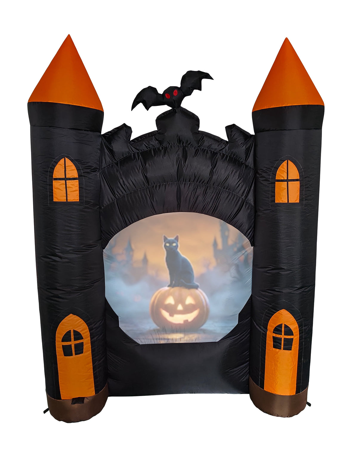 7 Ft Inflatable Haunted Castle with Built in Video Projector & Speaker, 63 Minutes of Halloween Animations & Spooky Music, Self Inflating Outdoor Halloween Yard Decoration