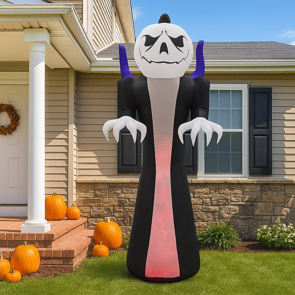 12ft Giant Halloween Inflatable Grim Reaper with Pumpkin Head and 3 Color LED Flame Decor