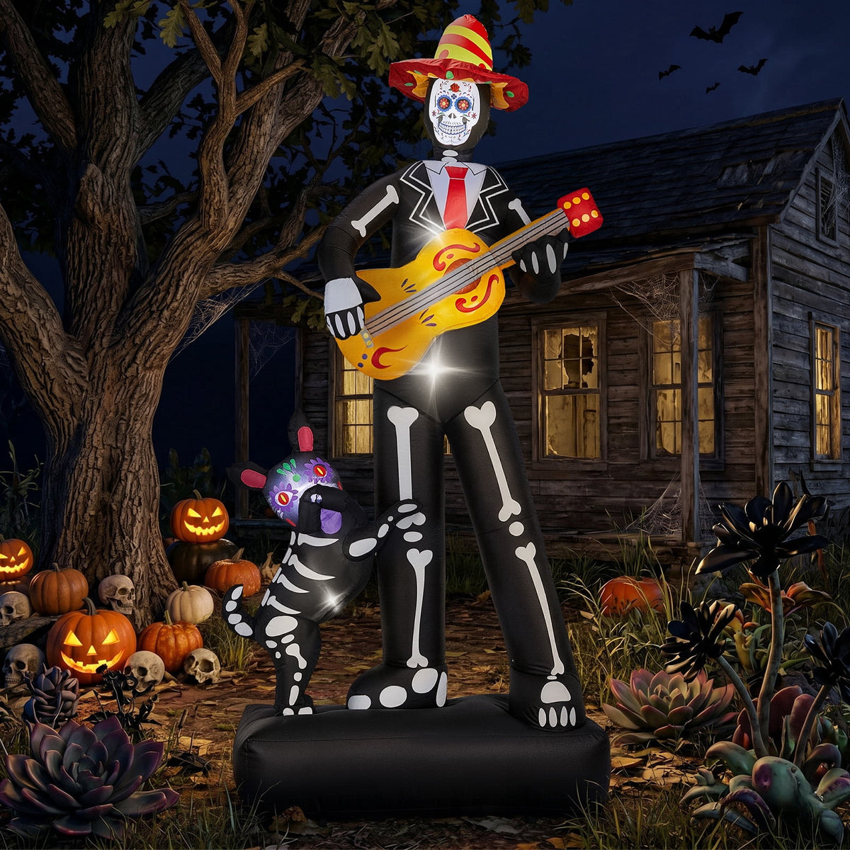 7.3ft Halloween Inflatable Ghost Musician with Puppet and 6 LED Lights